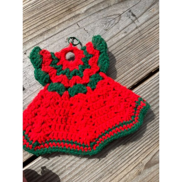 Vintage Handmade Crochet Christmas Dress Decor/Hot Pad/dish soap dress Red & Gre - Picture 2 of 10